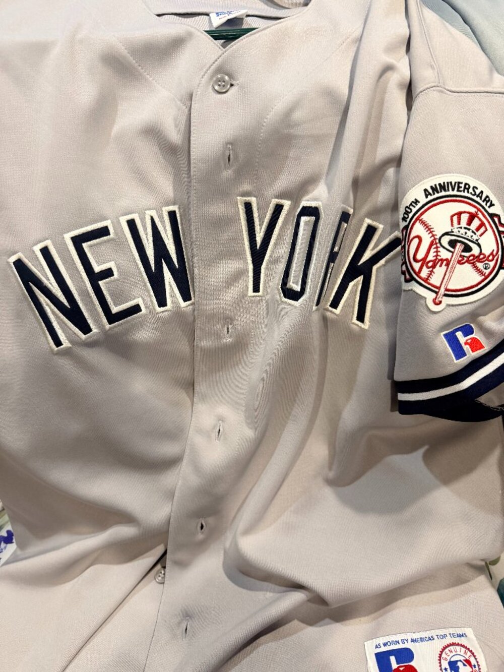 Used (worn once) NY Yankees Thurman Munson jersey with 100 anniversary patch